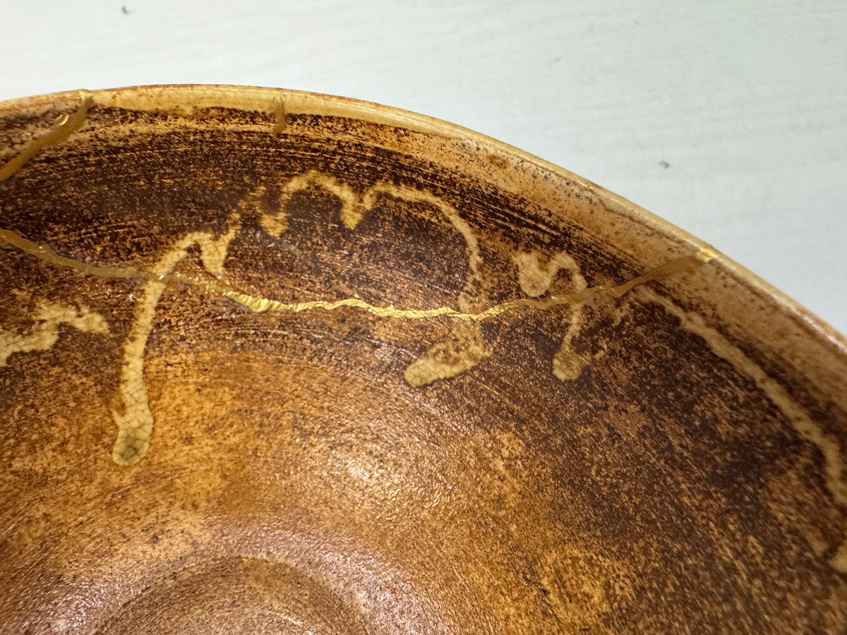 Y11036 CHAWAN KiSeto-ware kintsugi bowl signed Japan antique tea ceremony cup