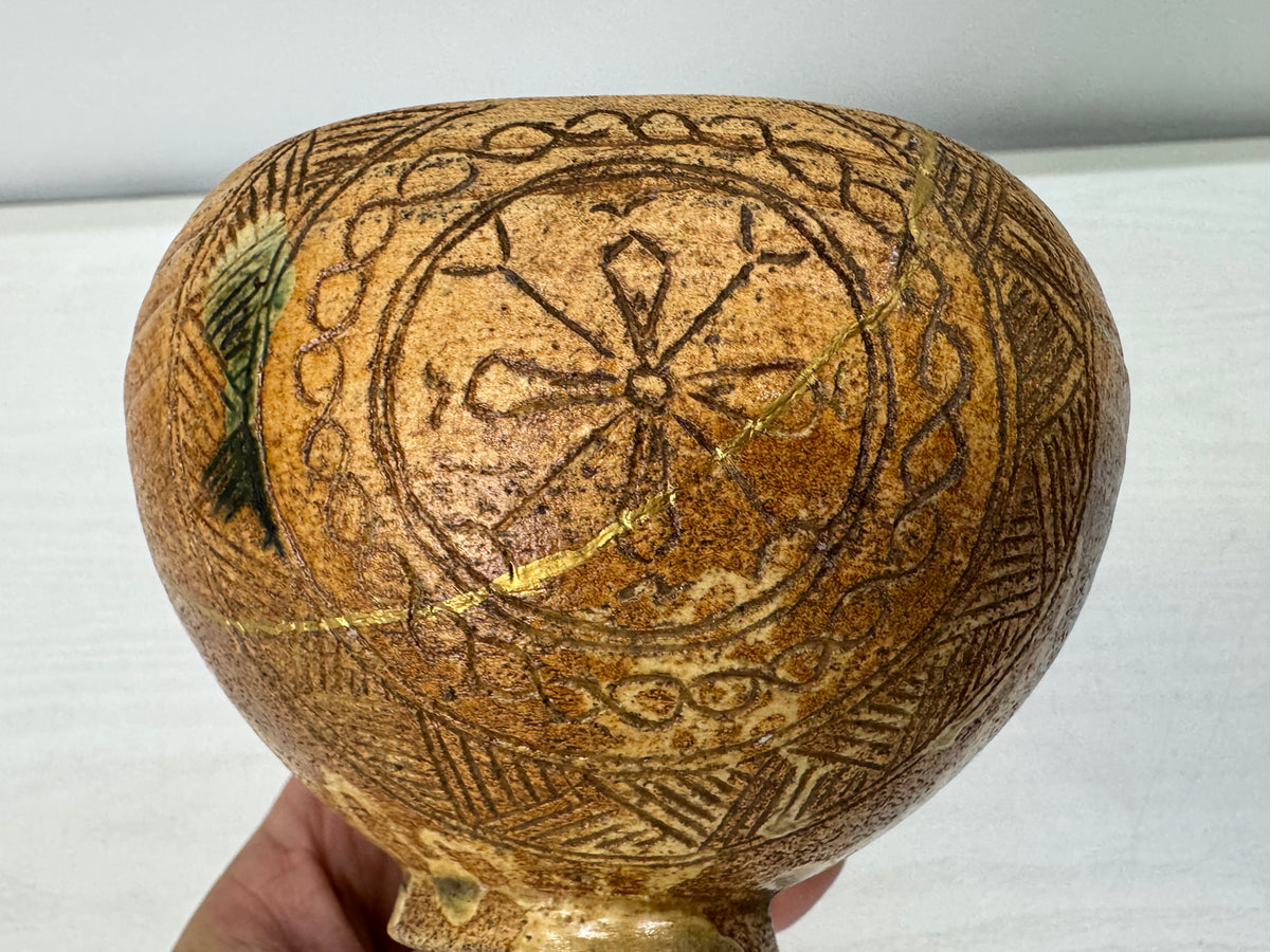 Y11036 CHAWAN KiSeto-ware kintsugi bowl signed Japan antique tea ceremony cup