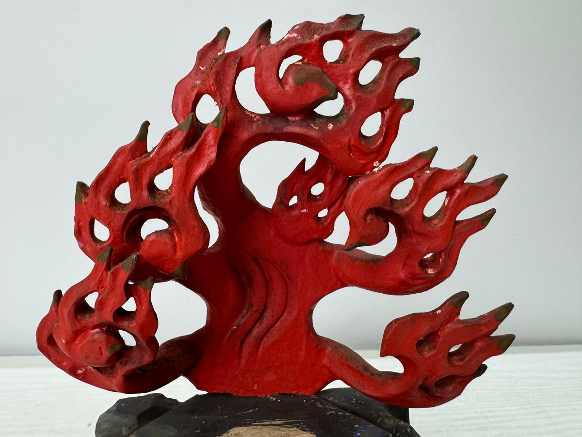 Y11043 STATUE wood carving Fudo Triad figure painted Japan antique Buddhist art