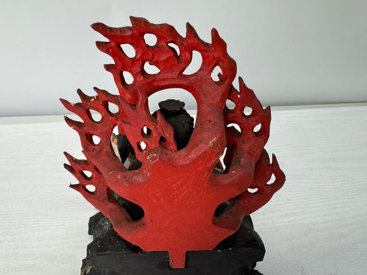 Y11043 STATUE wood carving Fudo Triad figure painted Japan antique Buddhist art