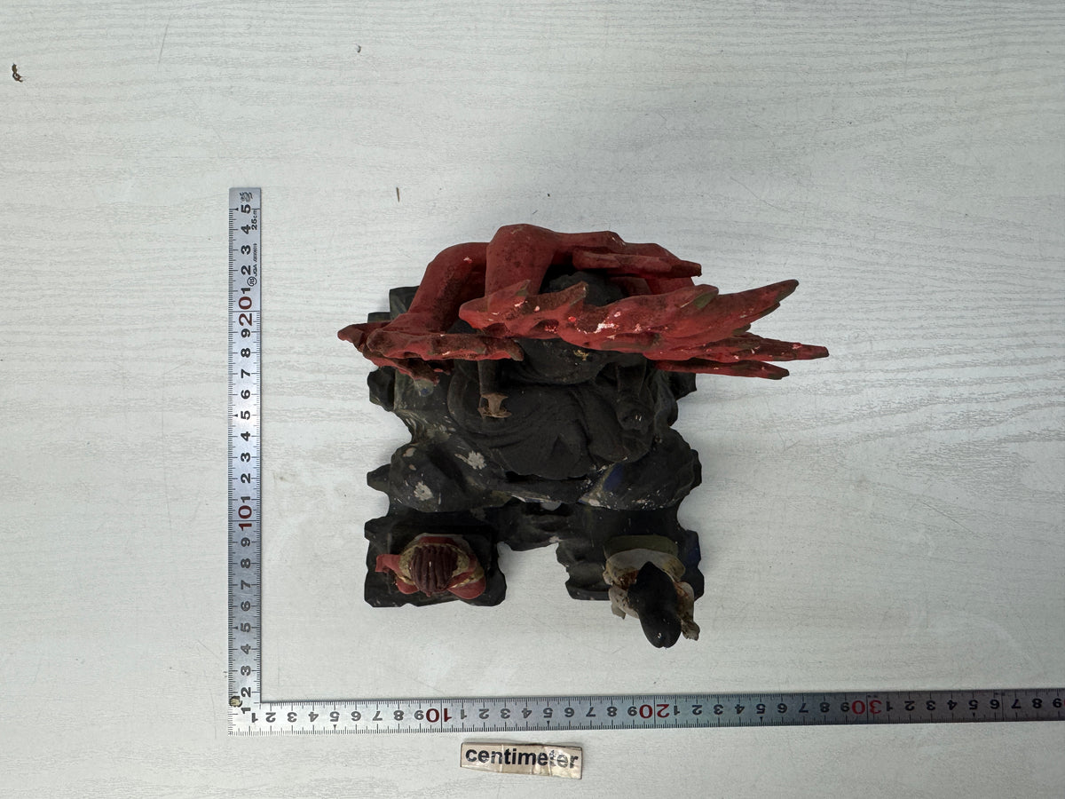 Y11043 STATUE wood carving Fudo Triad figure painted Japan antique Buddhist art