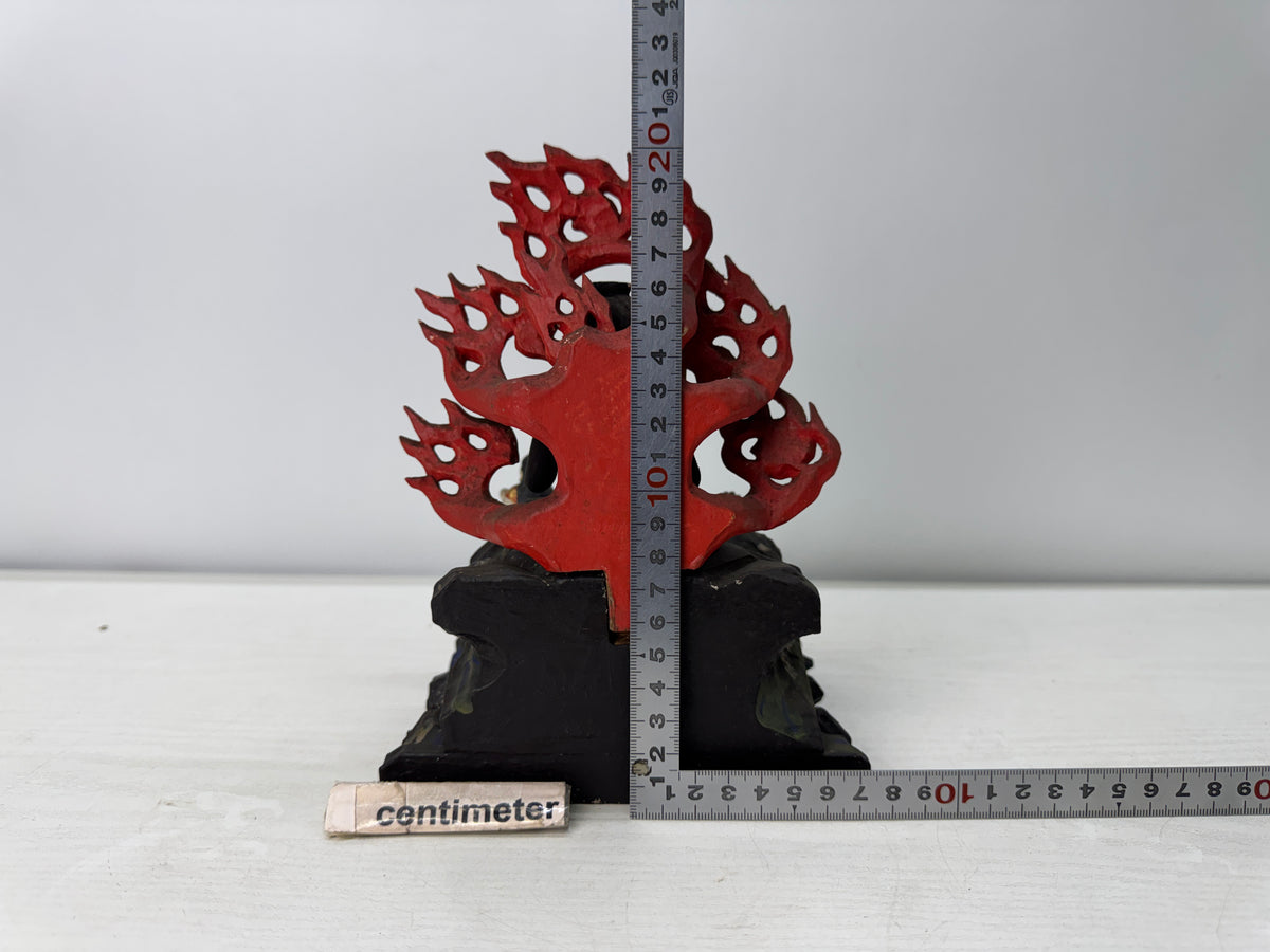 Y11043 STATUE wood carving Fudo Triad figure painted Japan antique Buddhist art