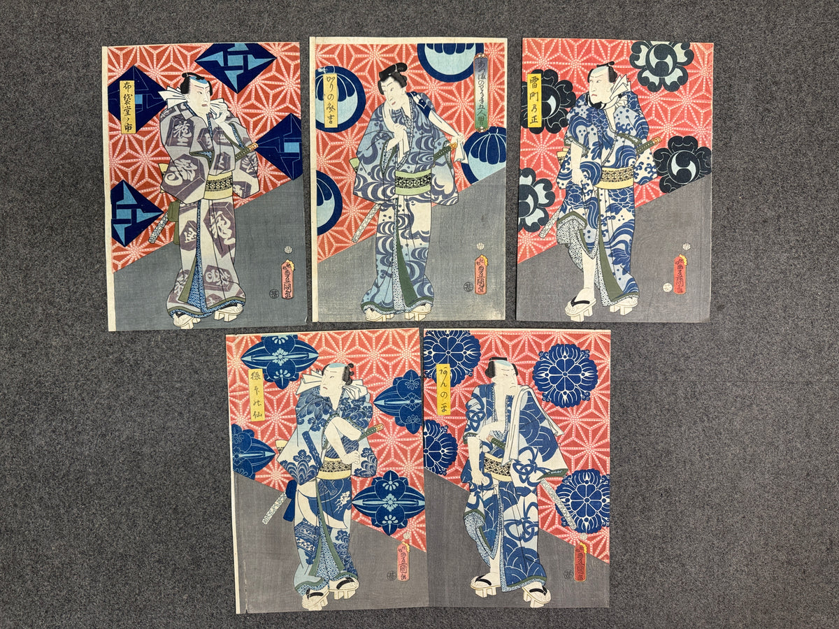 Y11048 WOODBLOCK PRINT Toyokuni Actor 5 pieces large format Japan antique Ukiyoe