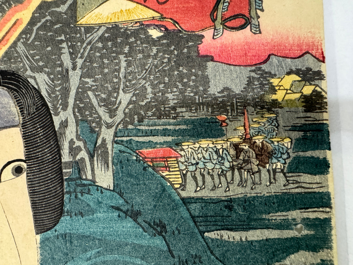 Y11049 WOODBLOCK PRINT Toyokuni 53 Stations of the Tokaido Japan antique Ukiyoe