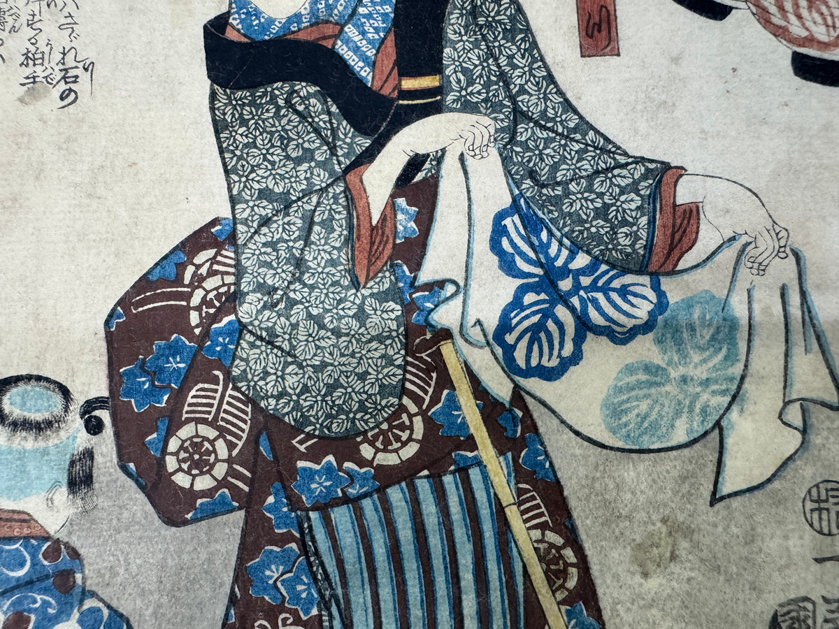 Y11052 WOODBLOCK PRINT Toyokuni Cat Beautiful woman 1 piece Japan antique Ukiyoe