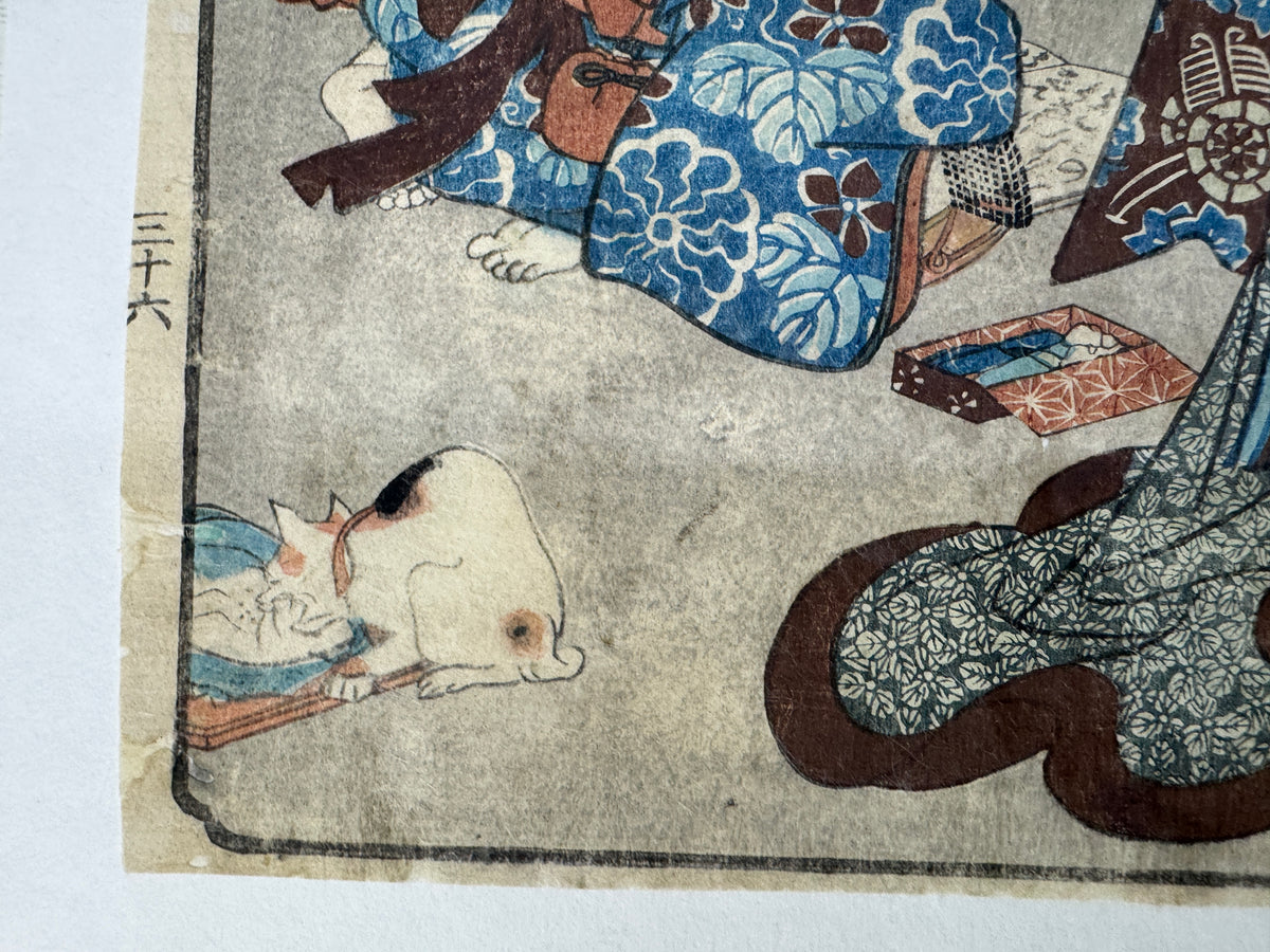 Y11052 WOODBLOCK PRINT Toyokuni Cat Beautiful woman 1 piece Japan antique Ukiyoe