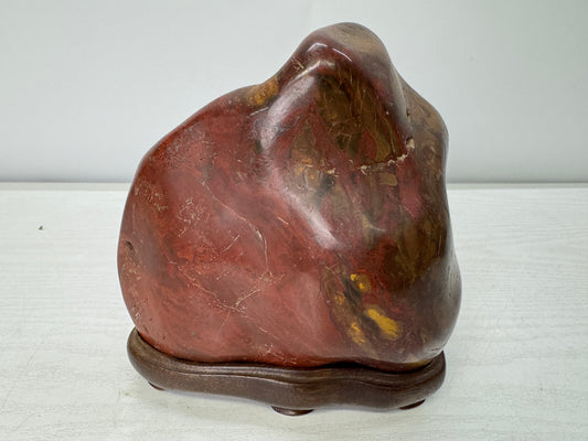 Y11056 OKIMONO Red Viewing stone wooden stand Suiseki Japan antique interior