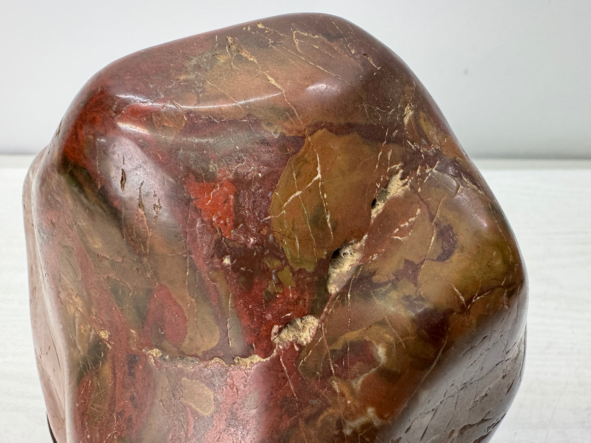 Y11056 OKIMONO Red Viewing stone wooden stand Suiseki Japan antique interior