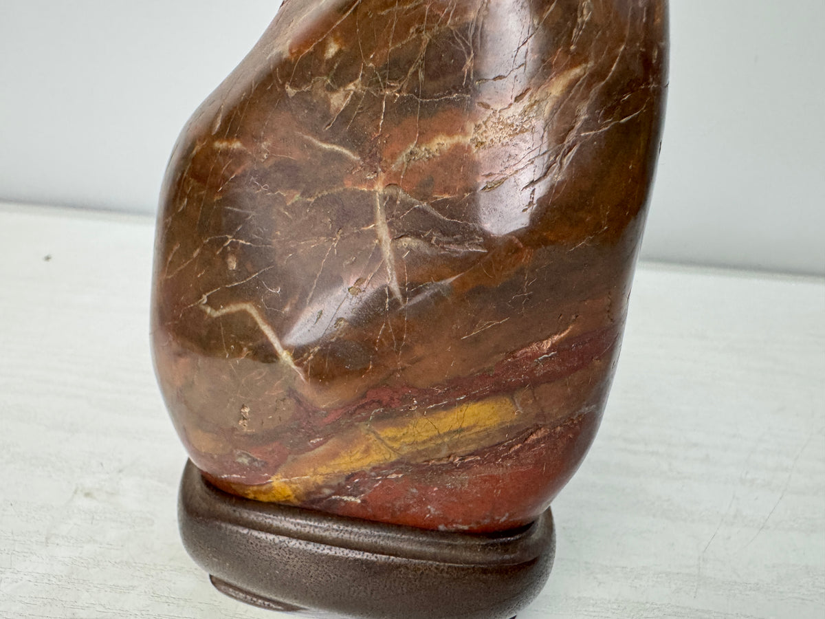 Y11056 OKIMONO Red Viewing stone wooden stand Suiseki Japan antique interior