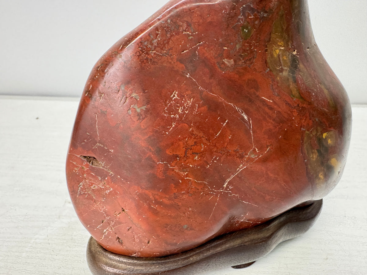 Y11056 OKIMONO Red Viewing stone wooden stand Suiseki Japan antique interior