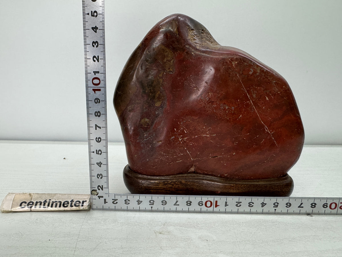 Y11056 OKIMONO Red Viewing stone wooden stand Suiseki Japan antique interior