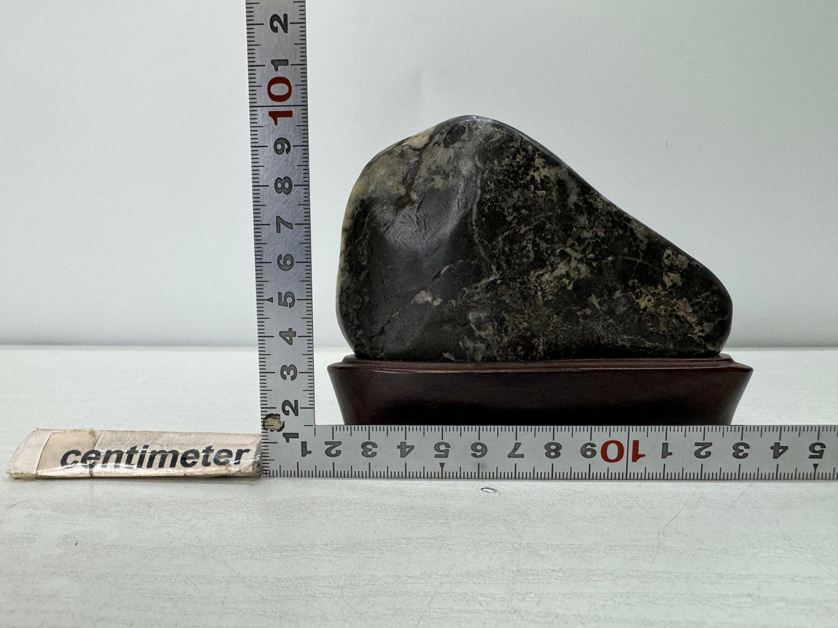 Y11058 OKIMONO Chrysanthemum stone wooden stand Suiseki Japan antique interior