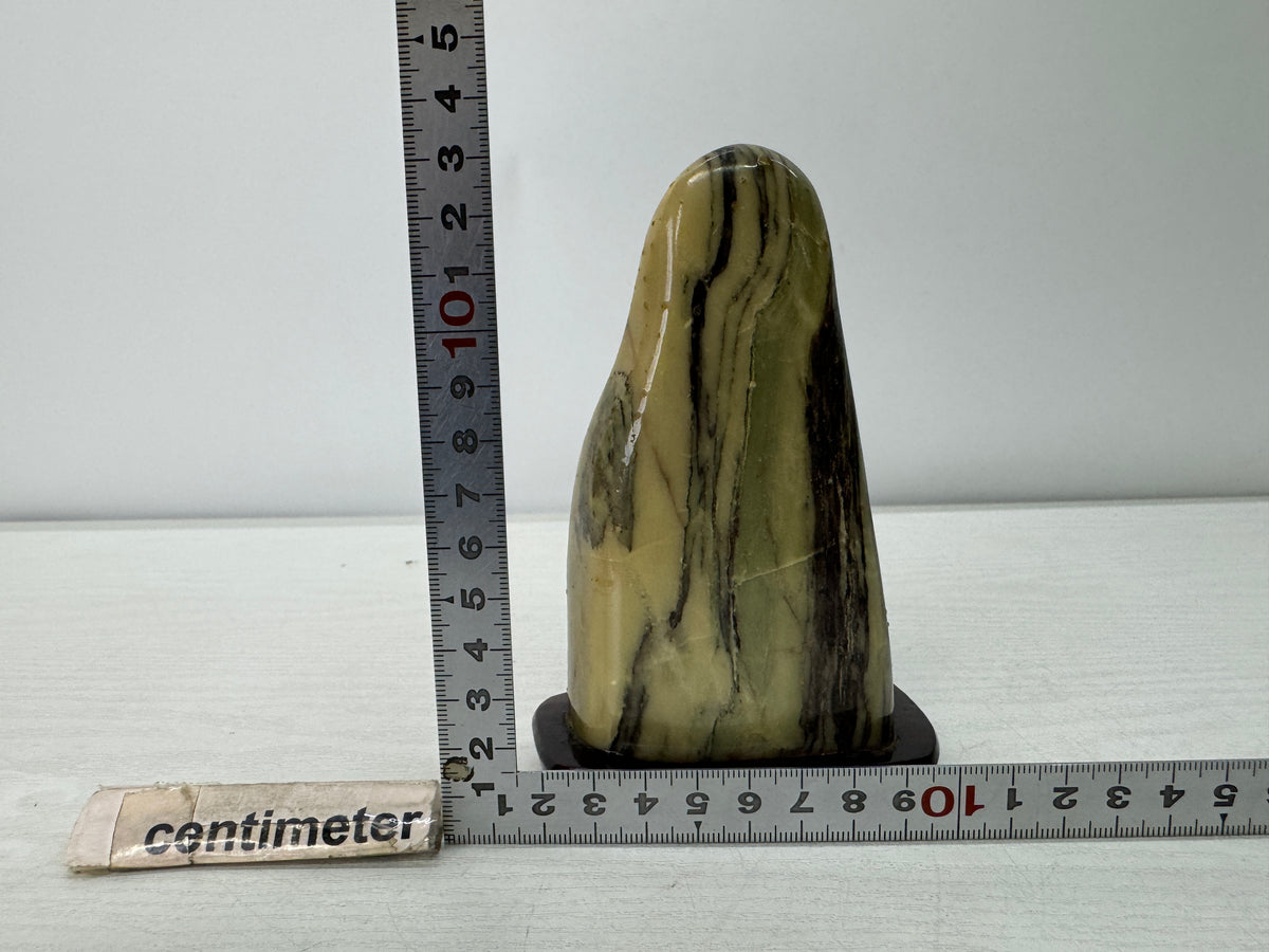Y11059 OKIMONO Striped Agate viewing stone wooden stand Japan antique interior