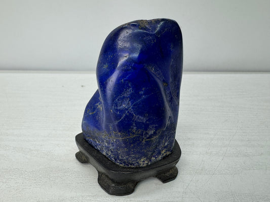 Y11061 OKIMONO Lapis Lazuli raw stone wooden stand Gemstone Japan antique decor