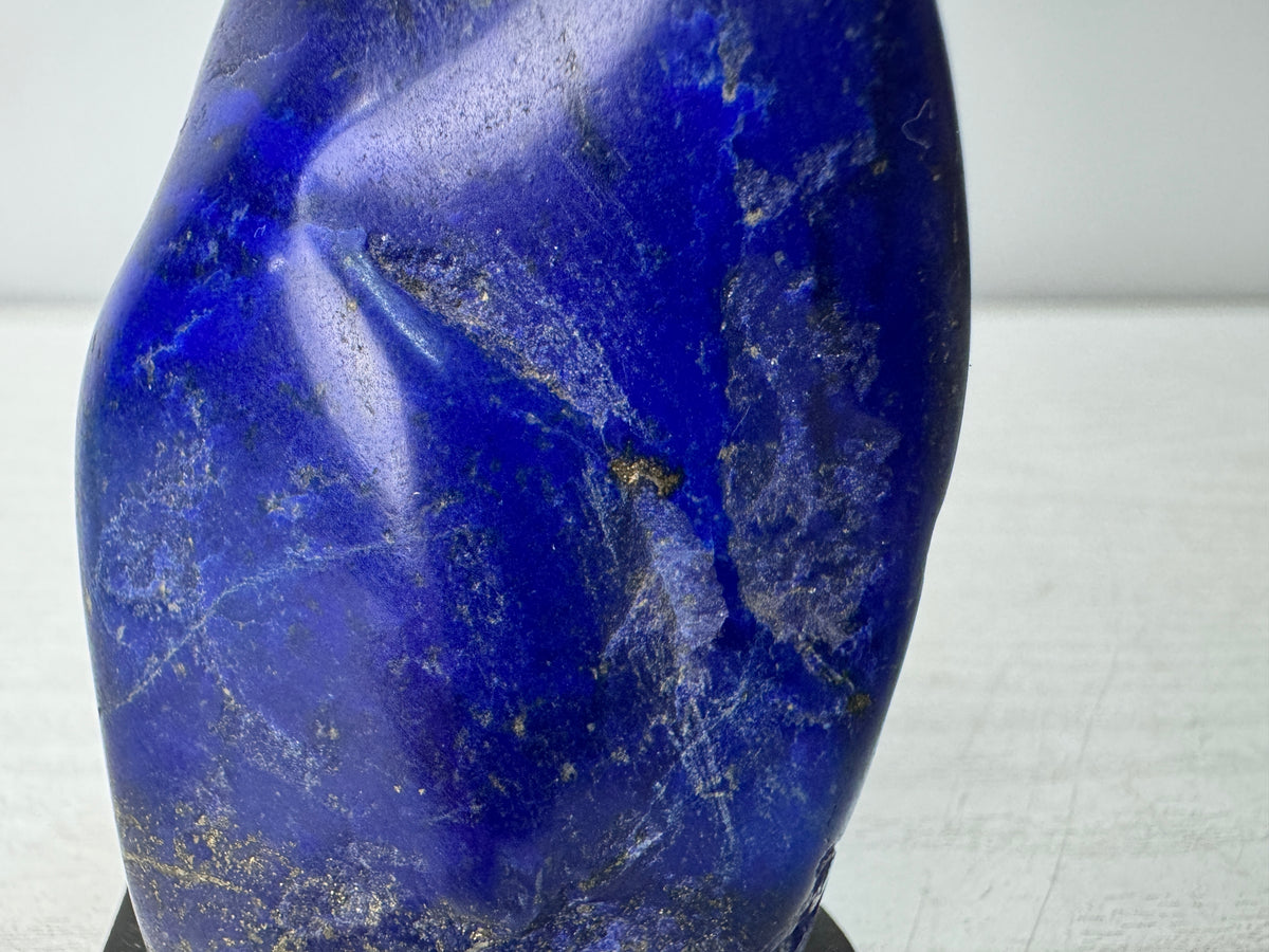 Y11061 OKIMONO Lapis Lazuli raw stone wooden stand Gemstone Japan antique decor