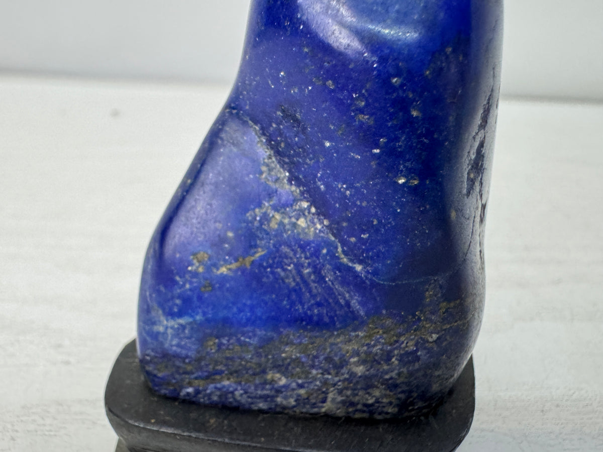 Y11061 OKIMONO Lapis Lazuli raw stone wooden stand Gemstone Japan antique decor