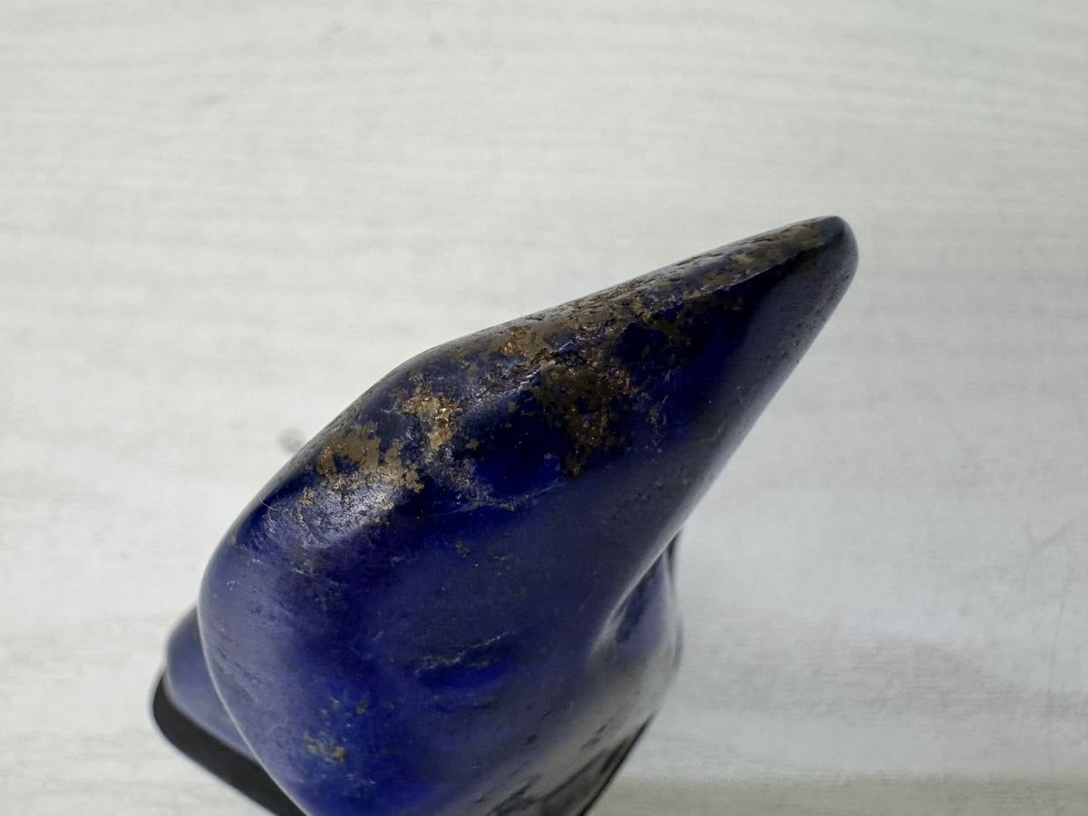 Y11061 OKIMONO Lapis Lazuli raw stone wooden stand Gemstone Japan antique decor