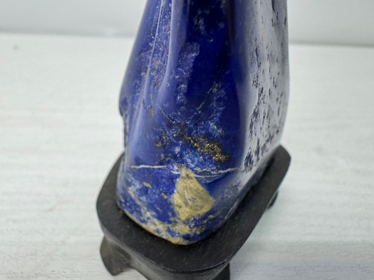 Y11061 OKIMONO Lapis Lazuli raw stone wooden stand Gemstone Japan antique decor
