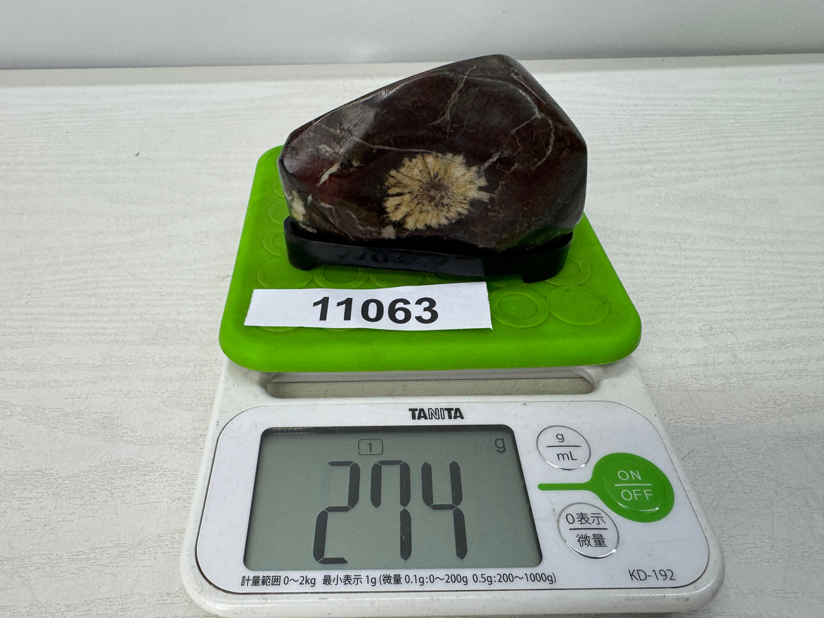Y11063 OKIMONO Chrysanthemum stone wooden stand Japan antique interior decor