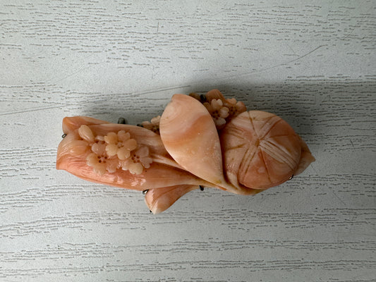Y11064 OBIDOME Genuine Coral Sash clip brooch Japan antique kimono accessory
