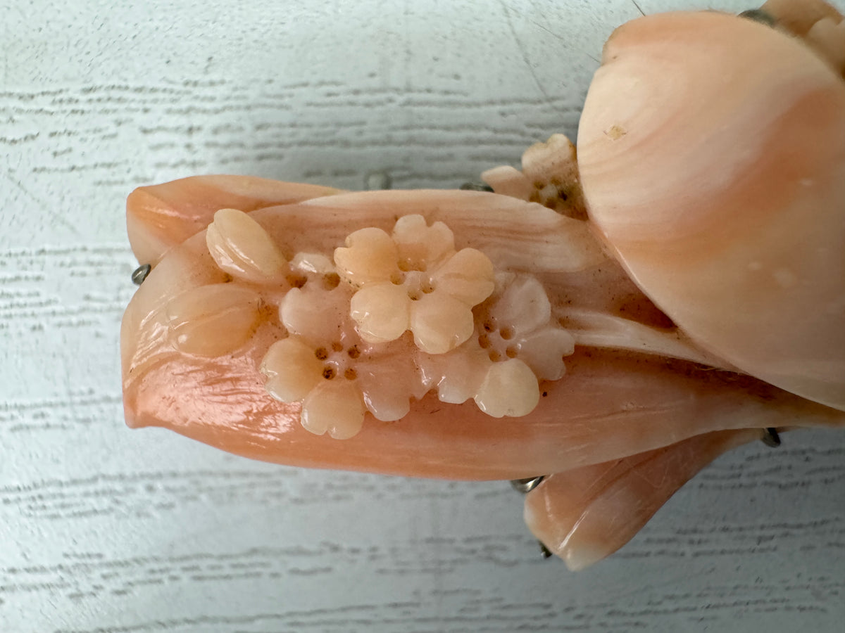 Y11064 OBIDOME Genuine Coral Sash clip brooch Japan antique kimono accessory