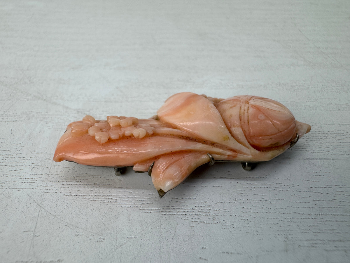 Y11064 OBIDOME Genuine Coral Sash clip brooch Japan antique kimono accessory