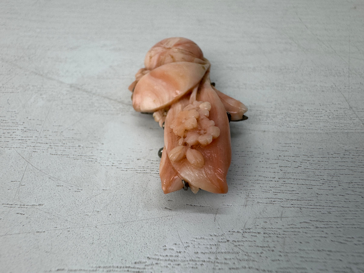 Y11064 OBIDOME Genuine Coral Sash clip brooch Japan antique kimono accessory