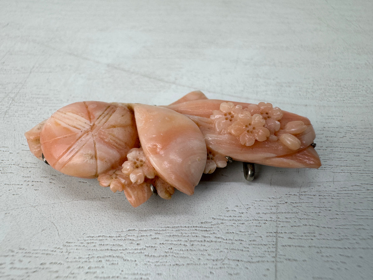 Y11064 OBIDOME Genuine Coral Sash clip brooch Japan antique kimono accessory