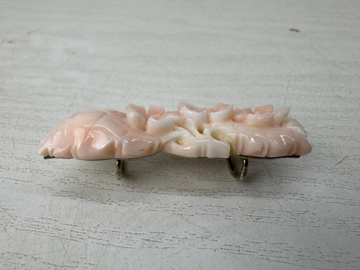 Y11065 OBIDOME Genuine Coral Sash clip brooch Japan antique kimono accessory