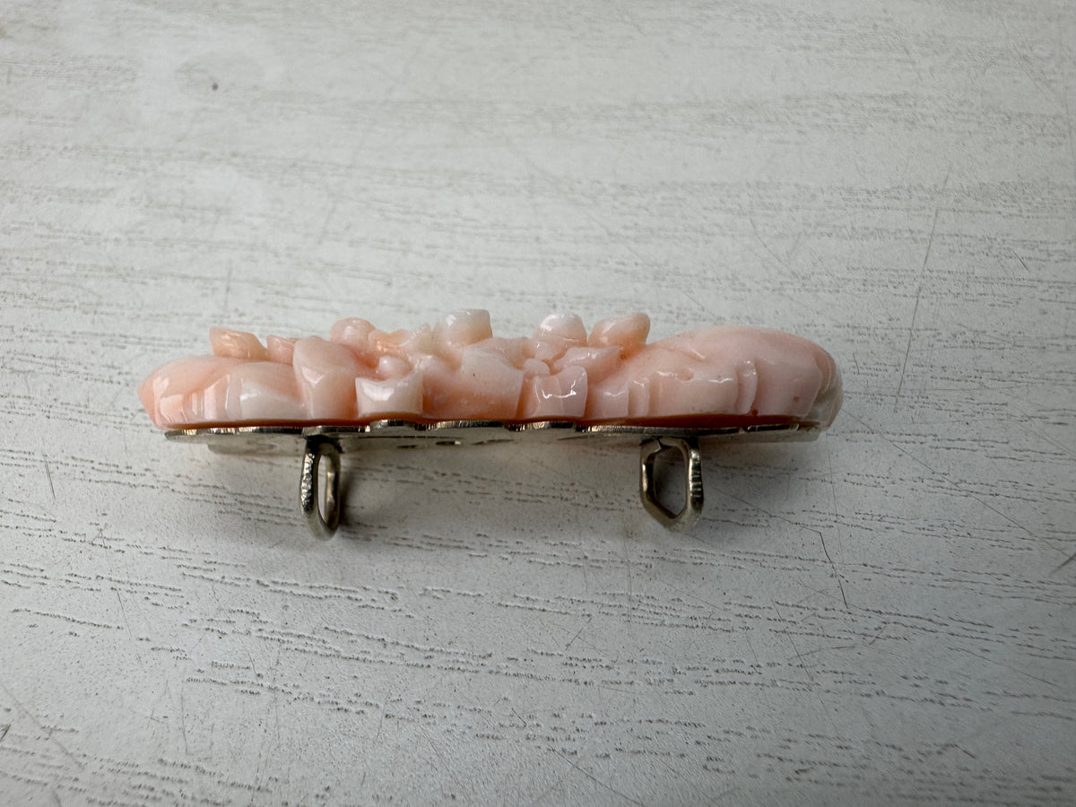 Y11065 OBIDOME Genuine Coral Sash clip brooch Japan antique kimono accessory