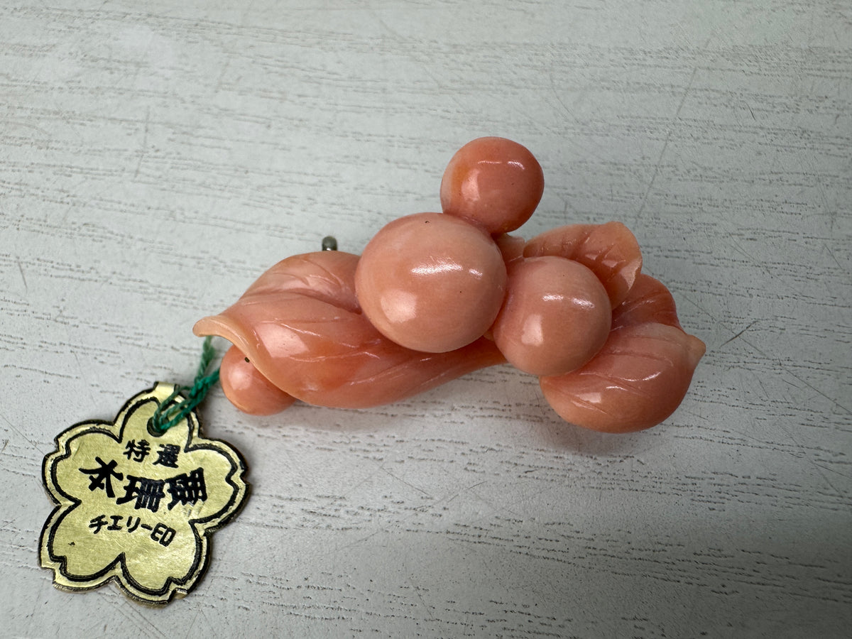 Y11067 OBIDOME Genuine Coral Sash clip brooch Japan antique kimono accessory