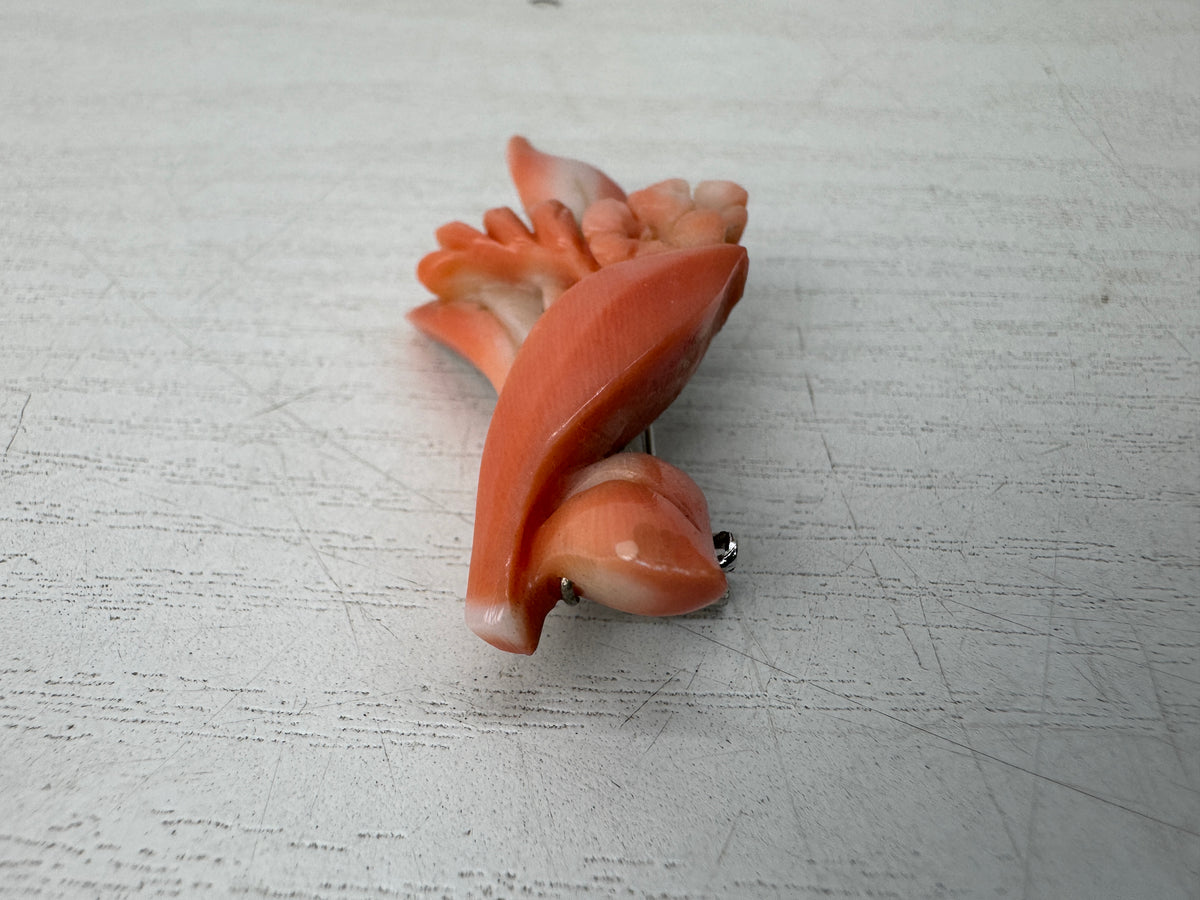 Y11068 BROOCH Genuine Coral decorative pin badge Japan antique accessory fashion