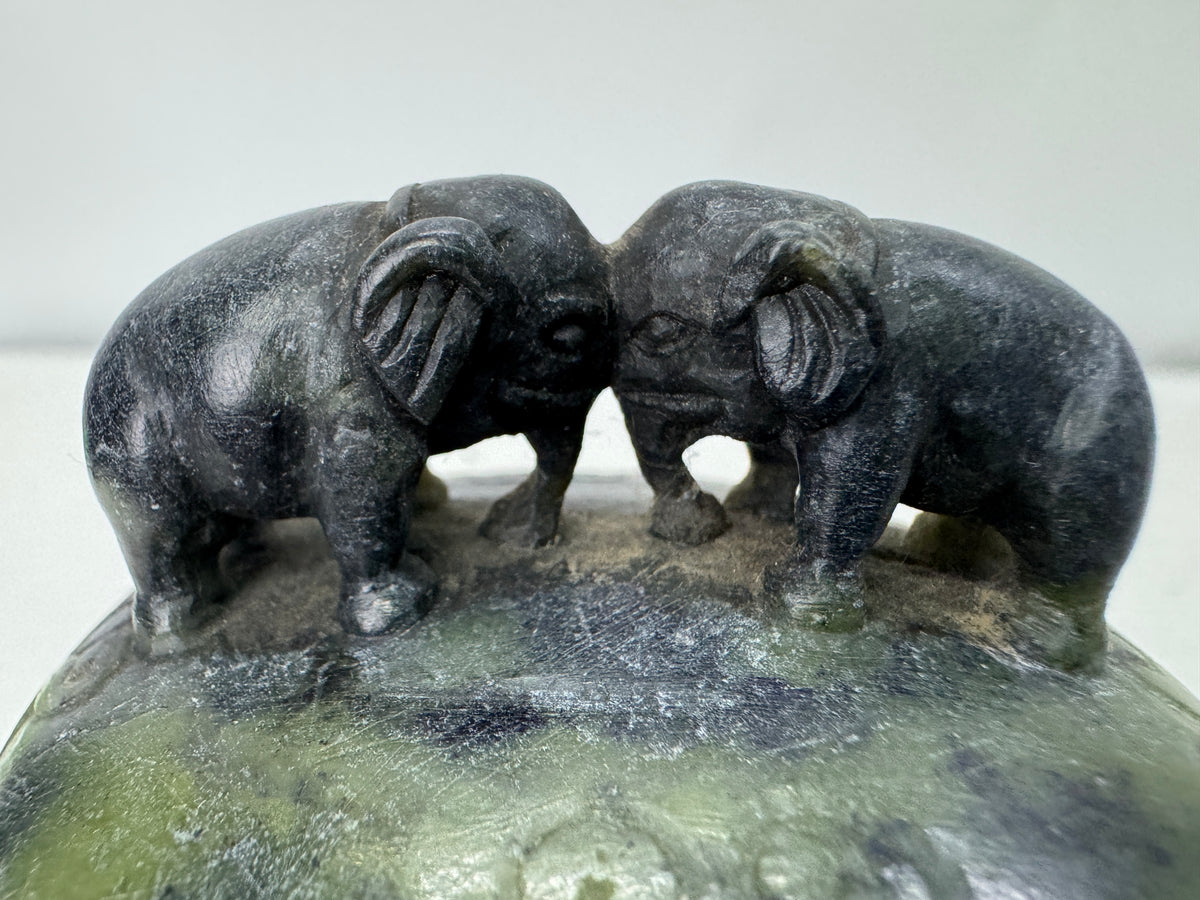 Y11077 KOURO green stone Elephant handle knob China antique Incense Burner aroma