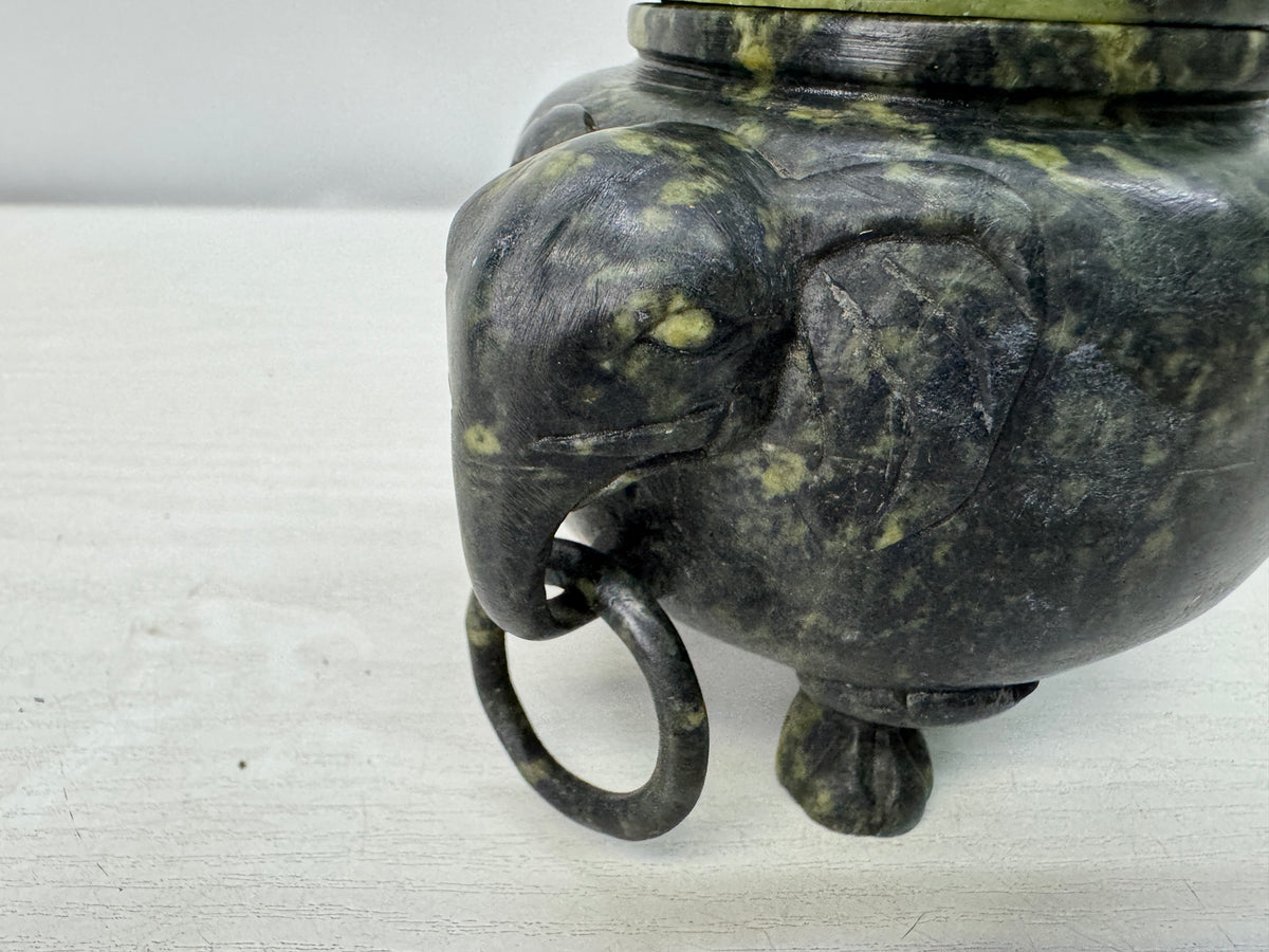 Y11077 KOURO green stone Elephant handle knob China antique Incense Burner aroma
