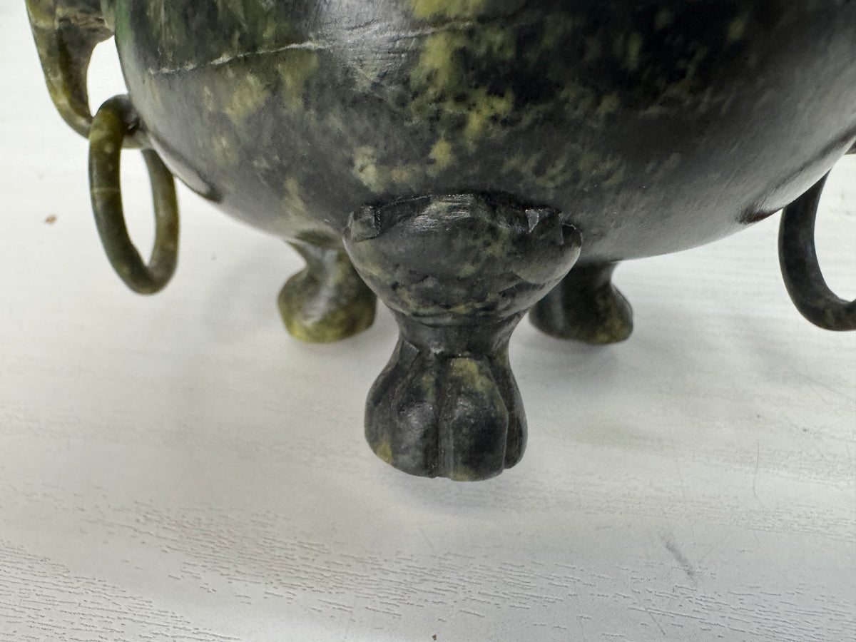 Y11077 KOURO green stone Elephant handle knob China antique Incense Burner aroma