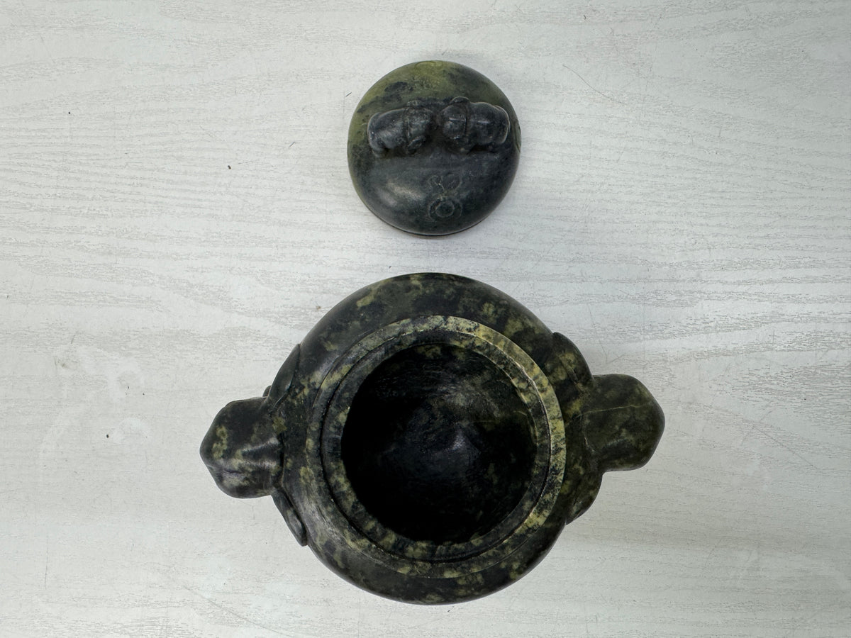 Y11077 KOURO green stone Elephant handle knob China antique Incense Burner aroma