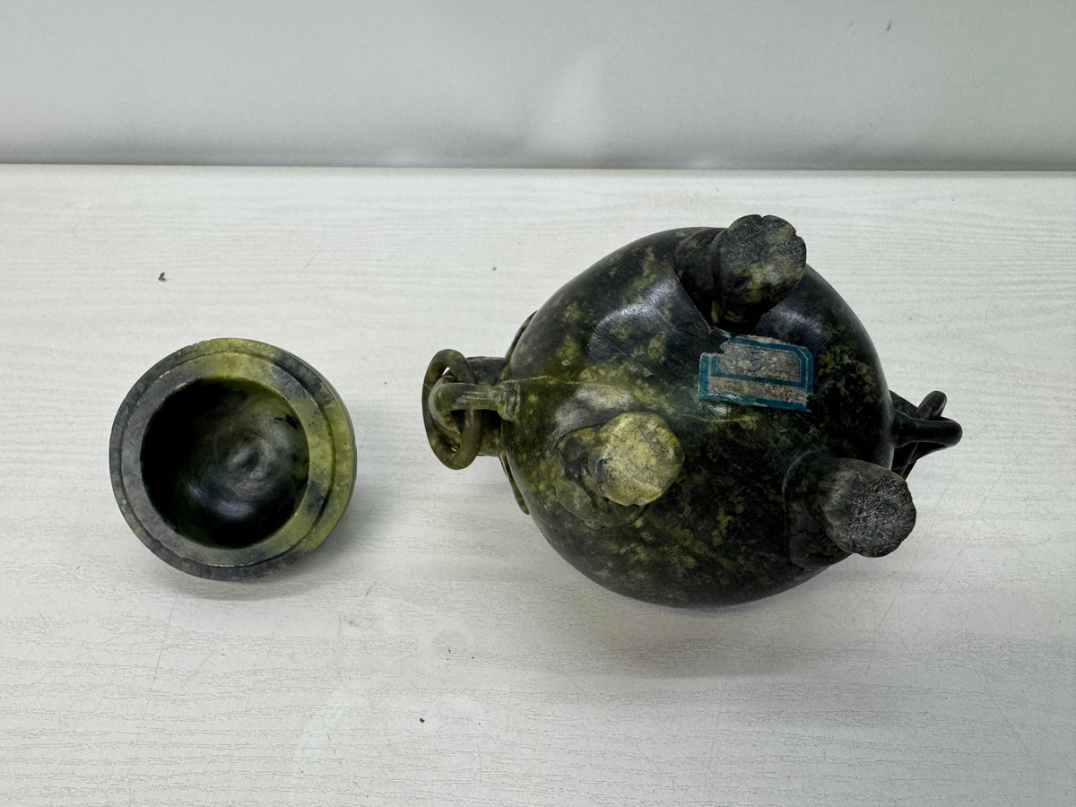 Y11077 KOURO green stone Elephant handle knob China antique Incense Burner aroma