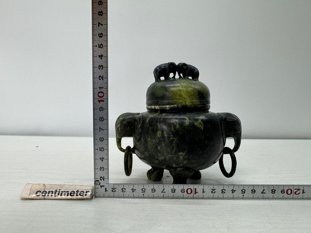 Y11077 KOURO green stone Elephant handle knob China antique Incense Burner aroma