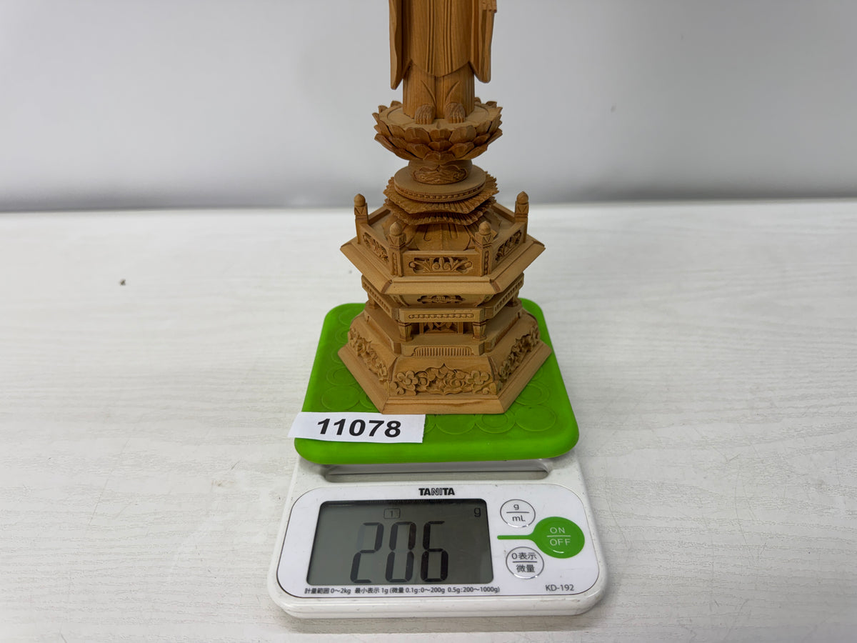 Y11078 STATUE plain wood carving Standing Amida Nyorai Japan antique Buddhism