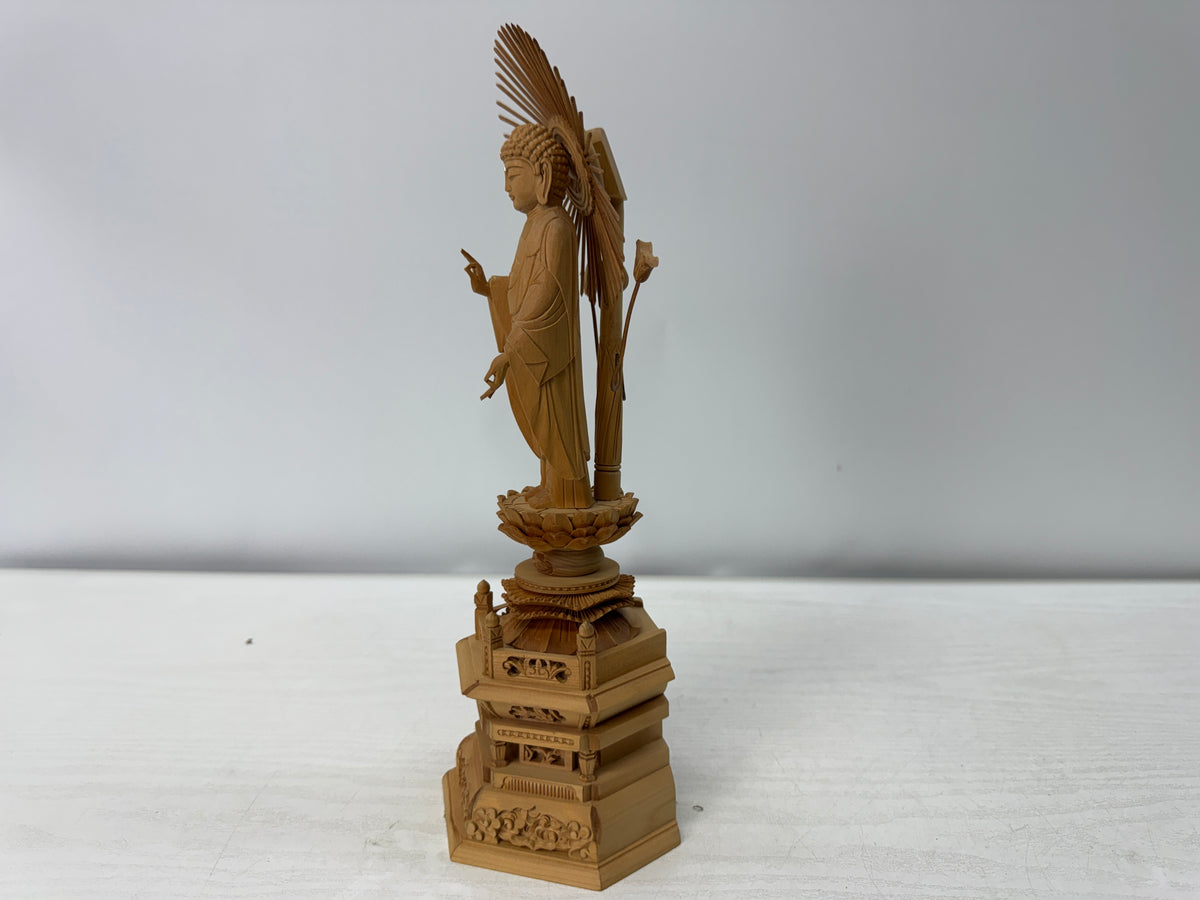 Y11078 STATUE plain wood carving Standing Amida Nyorai Japan antique Buddhism