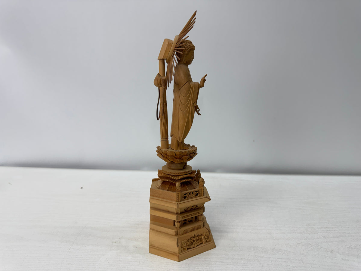 Y11078 STATUE plain wood carving Standing Amida Nyorai Japan antique Buddhism
