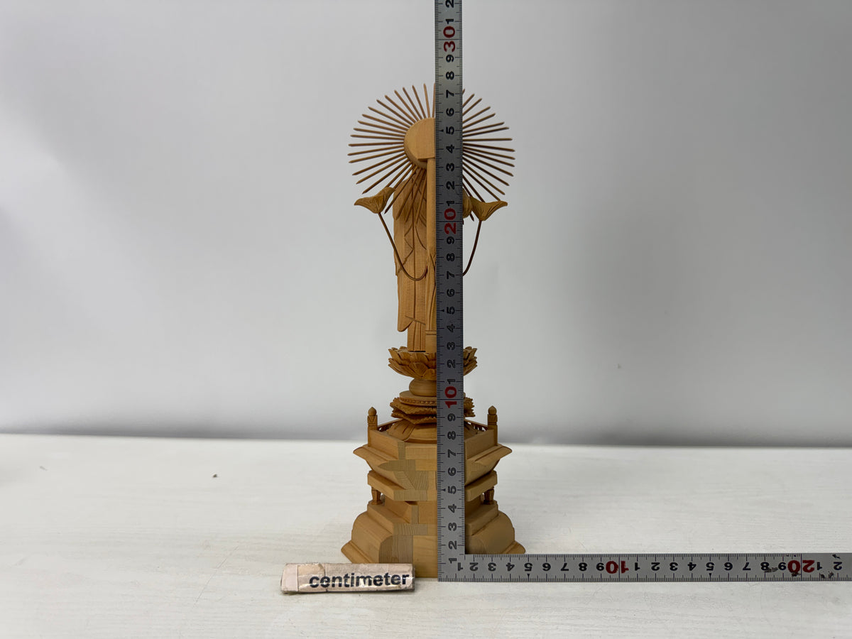 Y11078 STATUE plain wood carving Standing Amida Nyorai Japan antique Buddhism