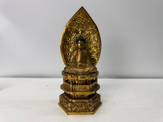 Y11080 STATUE wood caving gold leaf seated figure Japan antique Buddhist art