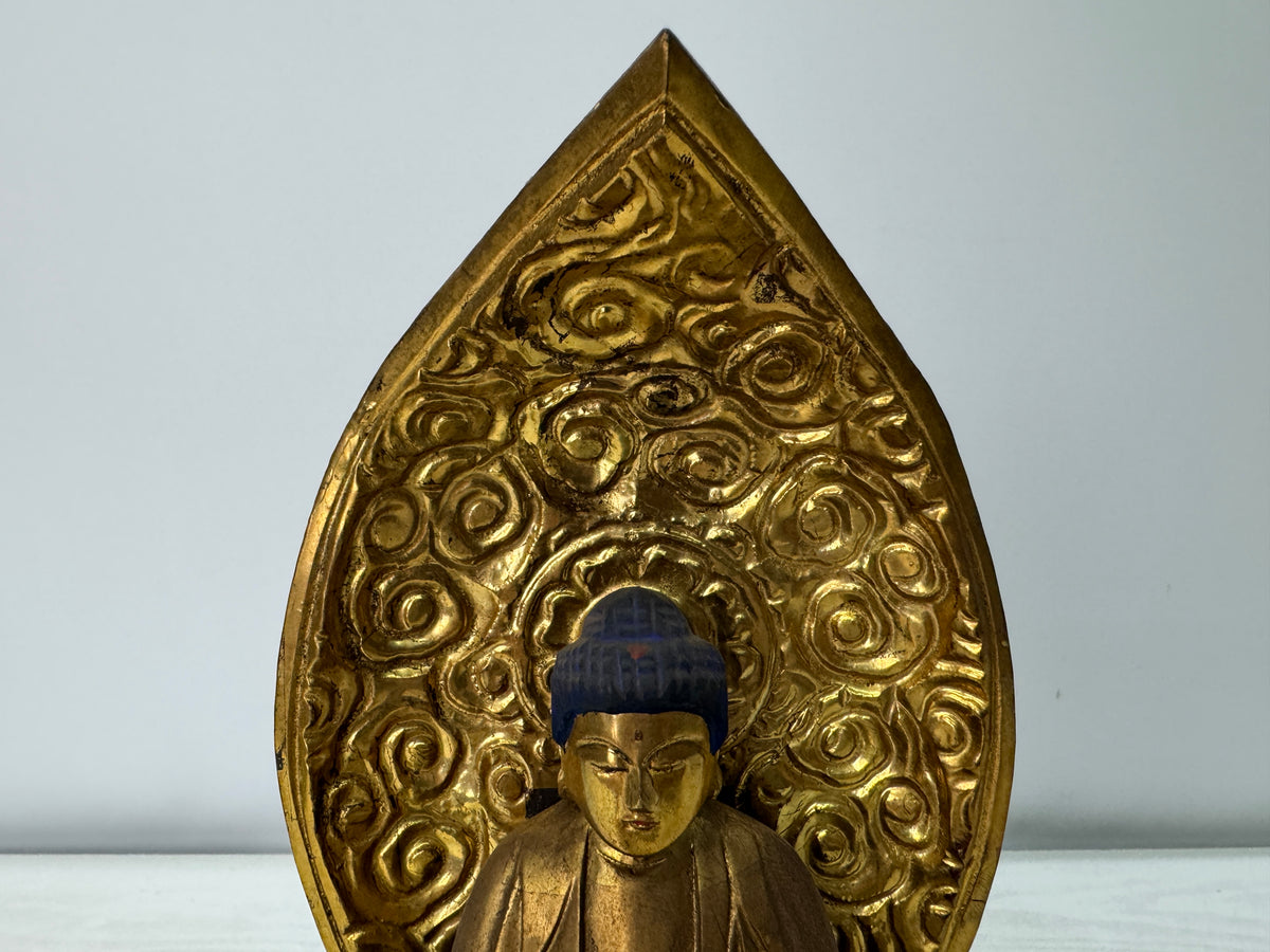 Y11080 STATUE wood caving gold leaf seated figure Japan antique Buddhist art