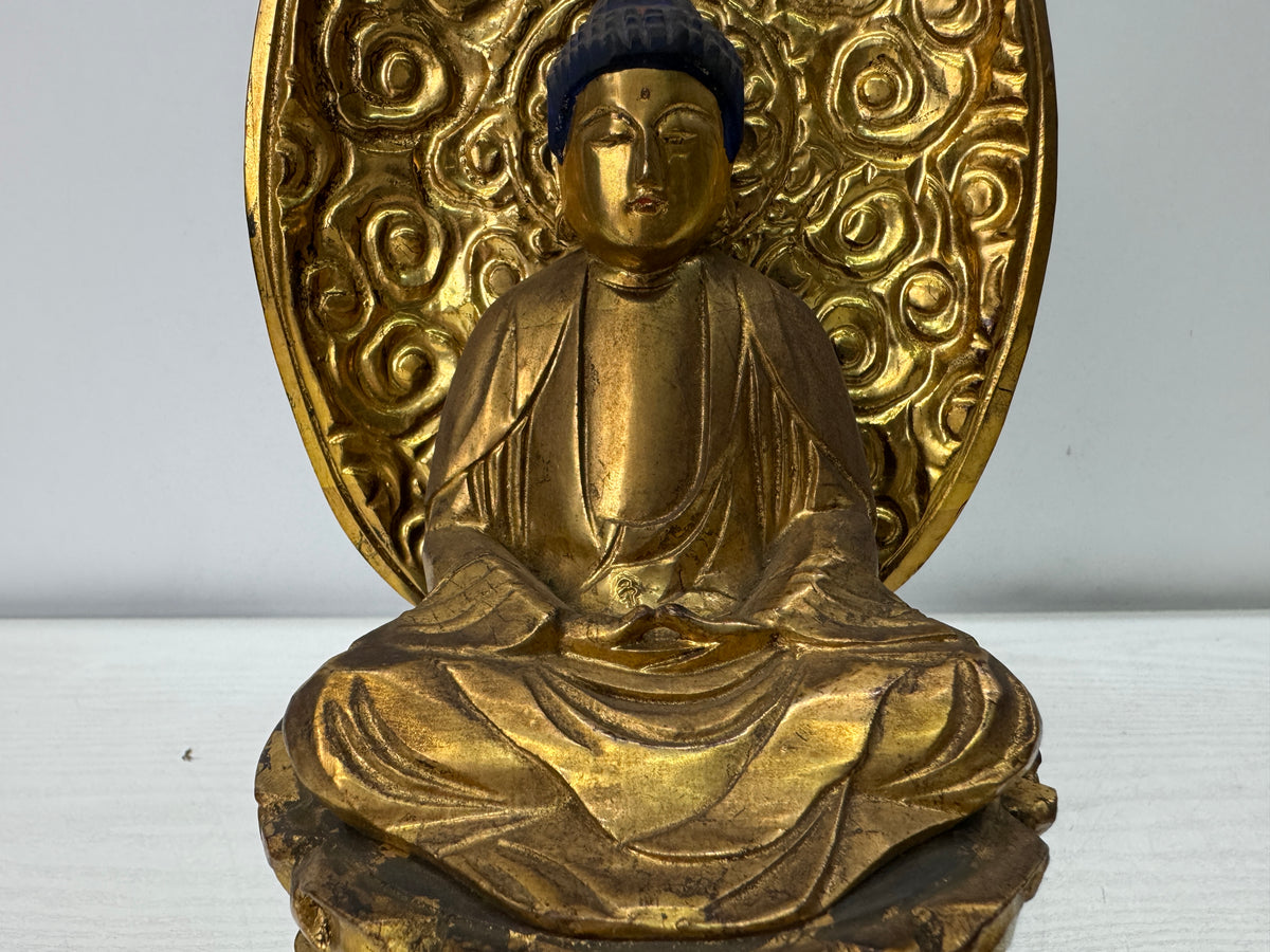 Y11080 STATUE wood caving gold leaf seated figure Japan antique Buddhist art