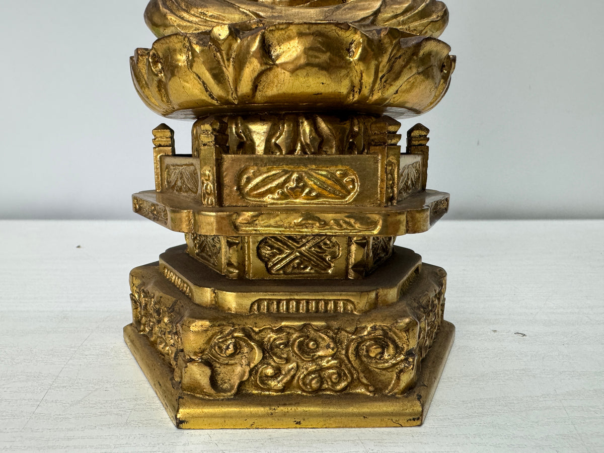 Y11080 STATUE wood caving gold leaf seated figure Japan antique Buddhist art