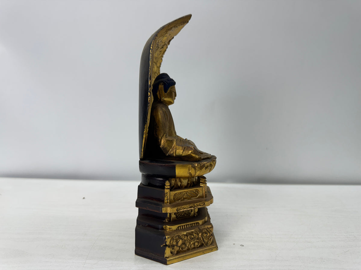 Y11080 STATUE wood caving gold leaf seated figure Japan antique Buddhist art