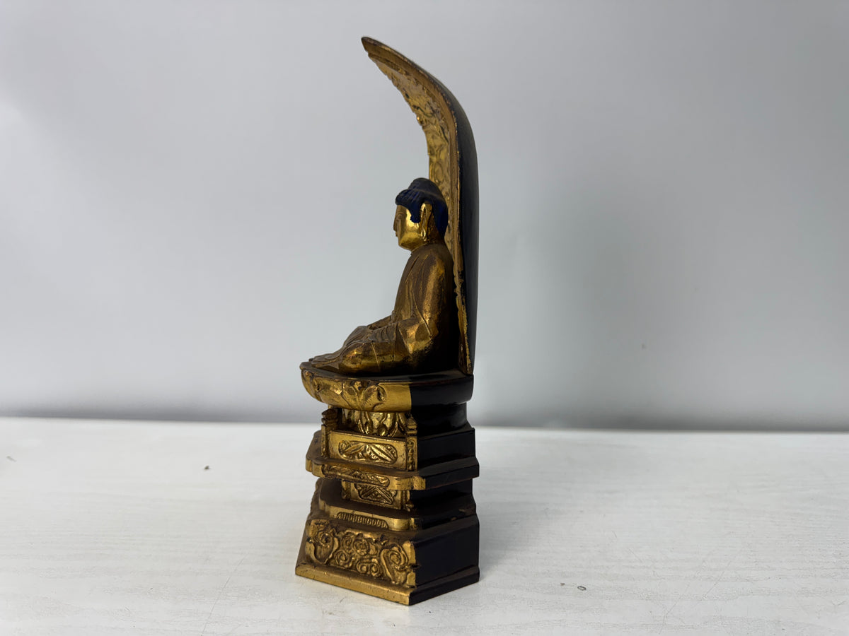 Y11080 STATUE wood caving gold leaf seated figure Japan antique Buddhist art