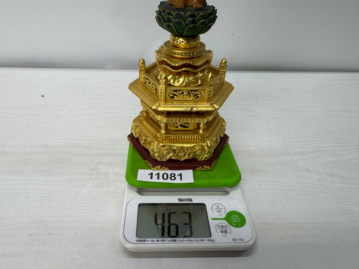 Y11081 STATUE wood carving Standing Amida Nyorai Japan antique Buddhist art