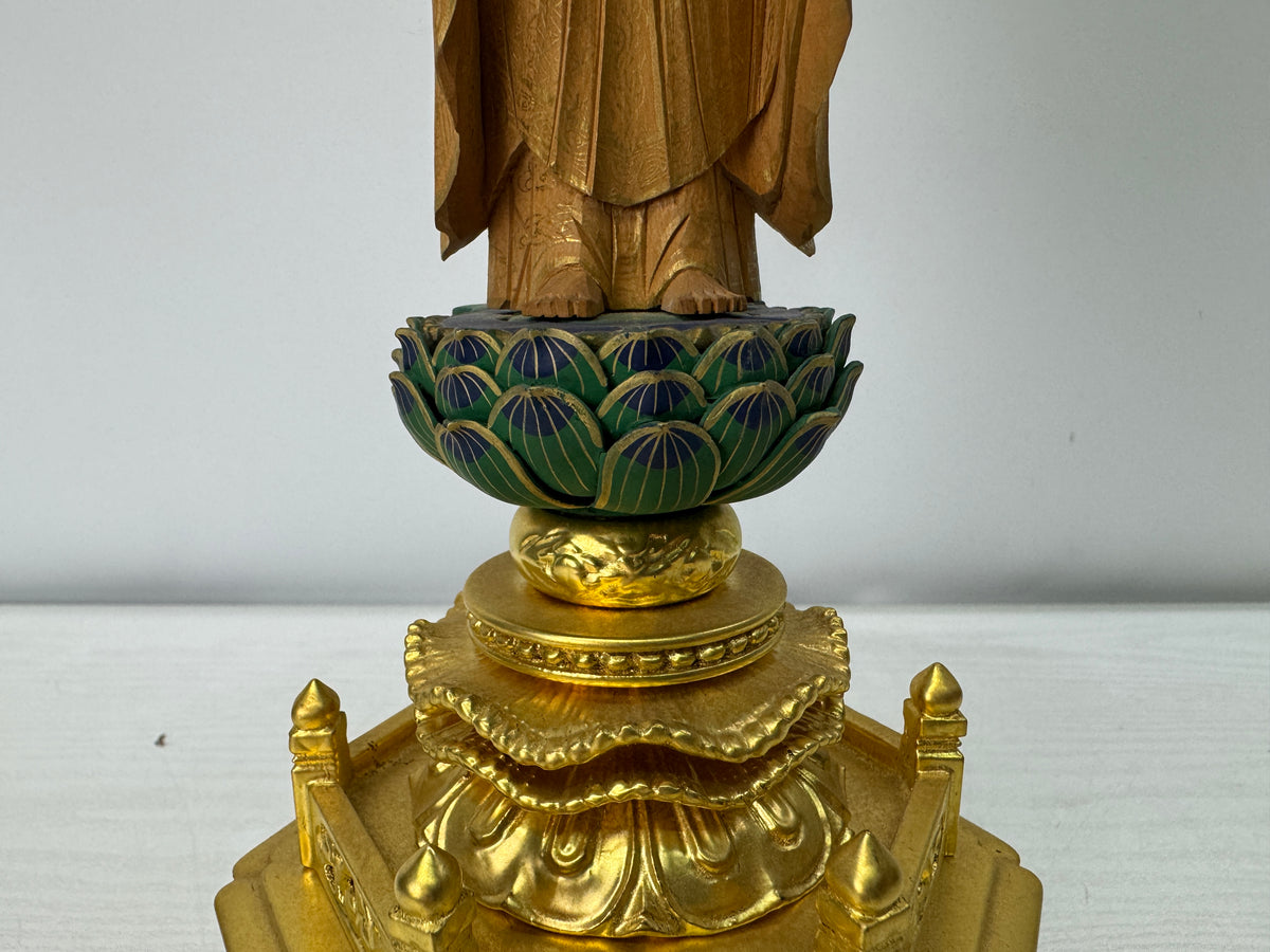 Y11081 STATUE wood carving Standing Amida Nyorai Japan antique Buddhist art
